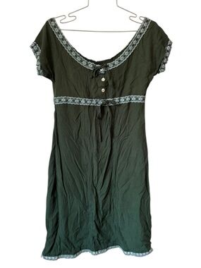 ControCorrente Olive Green Lace-Trimmed Short Sleeve Mini Dress Size S